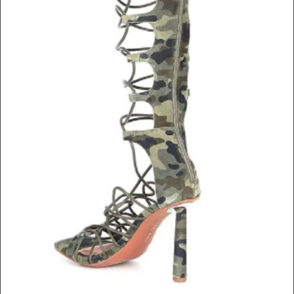 Gianni Bini Sandals Women's Size 8 Suede Camo Print Tall Ankle Wrap Lace-up NIB - Picture 4 of 11